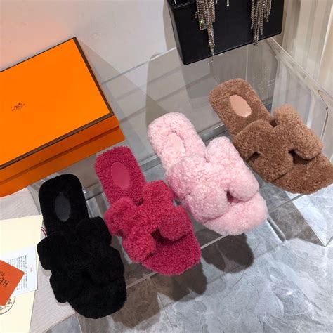 hermes fluffy slippers|Hermes female slippers.